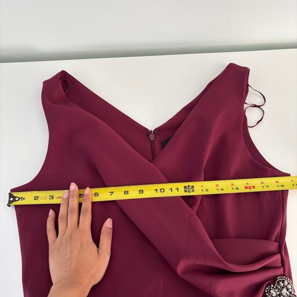 Alex Evenings Compression Dress Size 14 Ruffle Skirt Beaded Detail Wine Cocktail - Picture 13 of 14